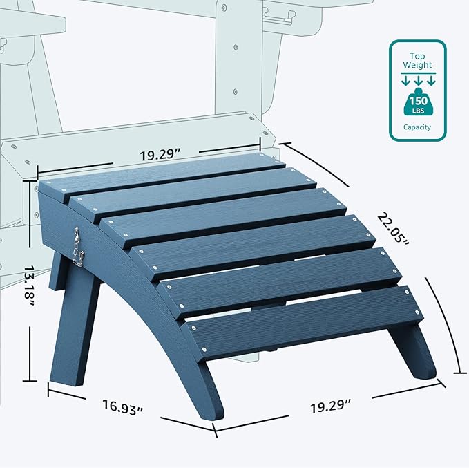 SERWALL Folding Adirondack Footrest Without Assembly, All Weather Use Adirondack Footstool, Blue
