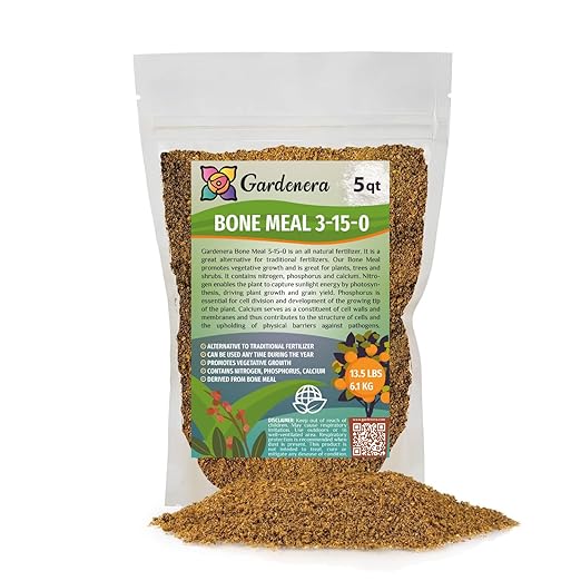 Premium 4-12-0 Organic Bone Meal Fertilizer by Gardenera - 5 Quart - All-Natural Plant Food Source of Nitrogen and Phosphorus for Bulbs, Gardens, Potted Plants, Trees, and Shrubs