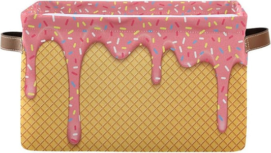 Ice Cream Rectangular Storage Basket Organizer Bin Shelf Baskets For Clothes Gifts For Home Office Dorm