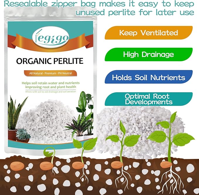 Legigo 6 Quarts Organic Horticultural Perlite for Plants Indoor- Natural Horticultural Soil Additive Conditioner Mix for Improves Drainage, Ventilation and Root Growth