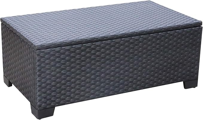 Rattaner Patio Coffee Table with Storage Wicker Outdoor Coffee Table and All-Weather Wicker Side Table with Waterproof Cover, Black