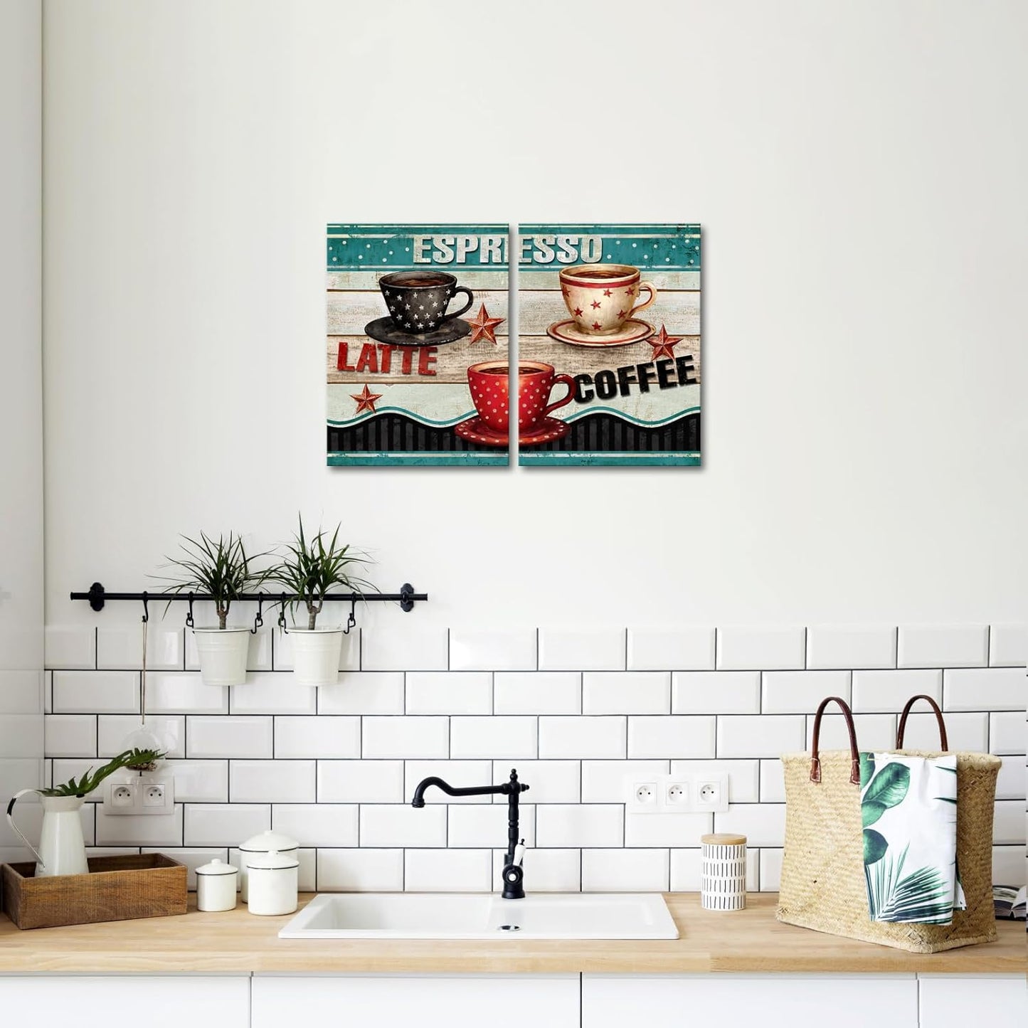 Red and Teal Kitchen Decor 12 x 16 Dining Room 2 Piece Wall Art