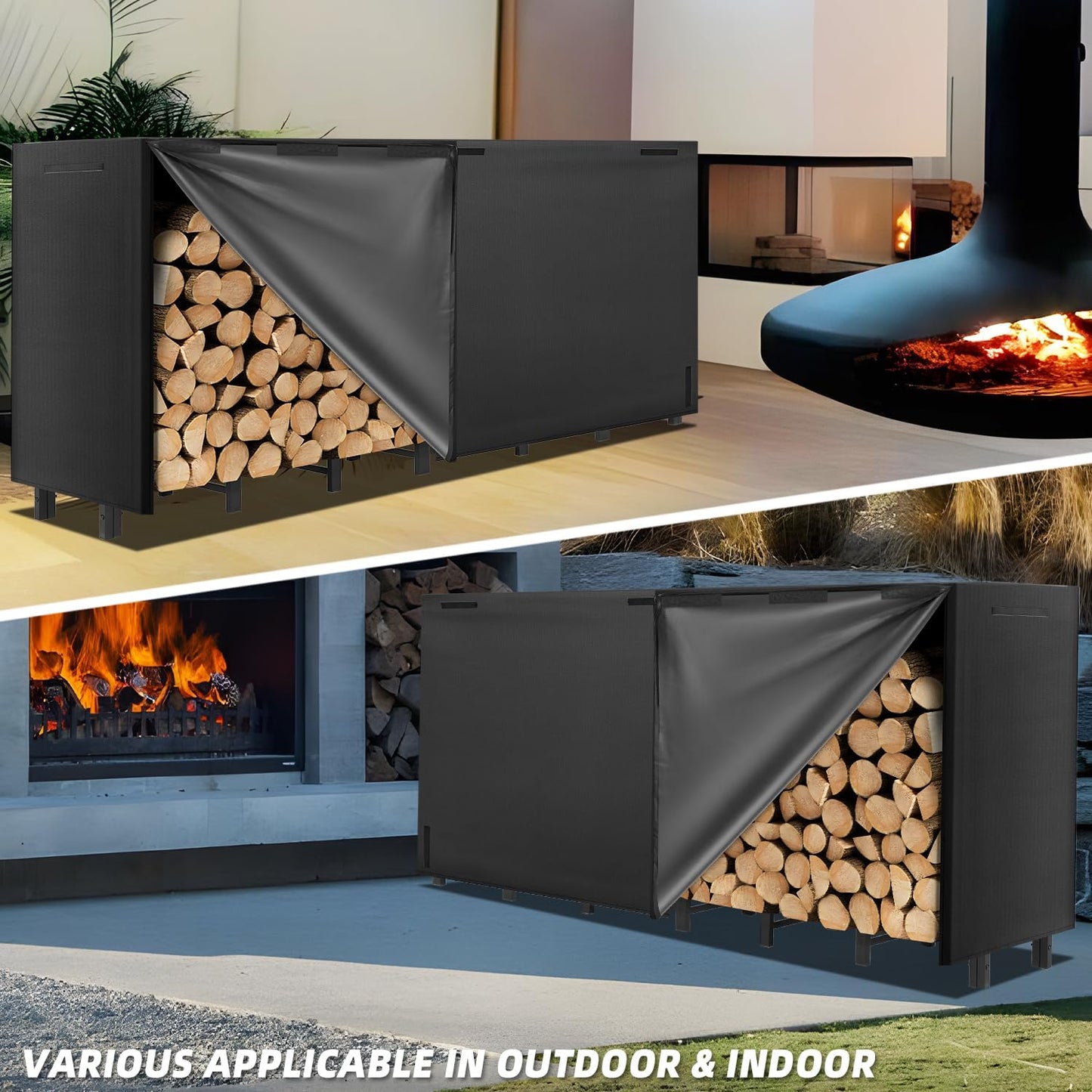 8FT Firewood Rack with Waterproof Cover,Heavy Duty Firewood Storage Log Holder for Outdoor&Indoor,Fireplace Wood Rack with 600D Oxford Fabric