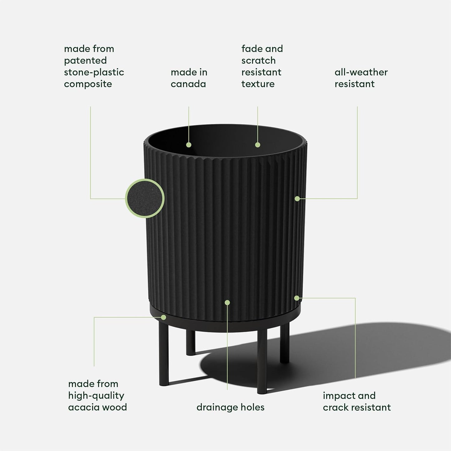 Veradek Demi Series Round Planter w/ Stand for Porch/Patio | Durable Plastic-Concrete & Wooden Stand | Modern Décor for Tall Plants, Flowers