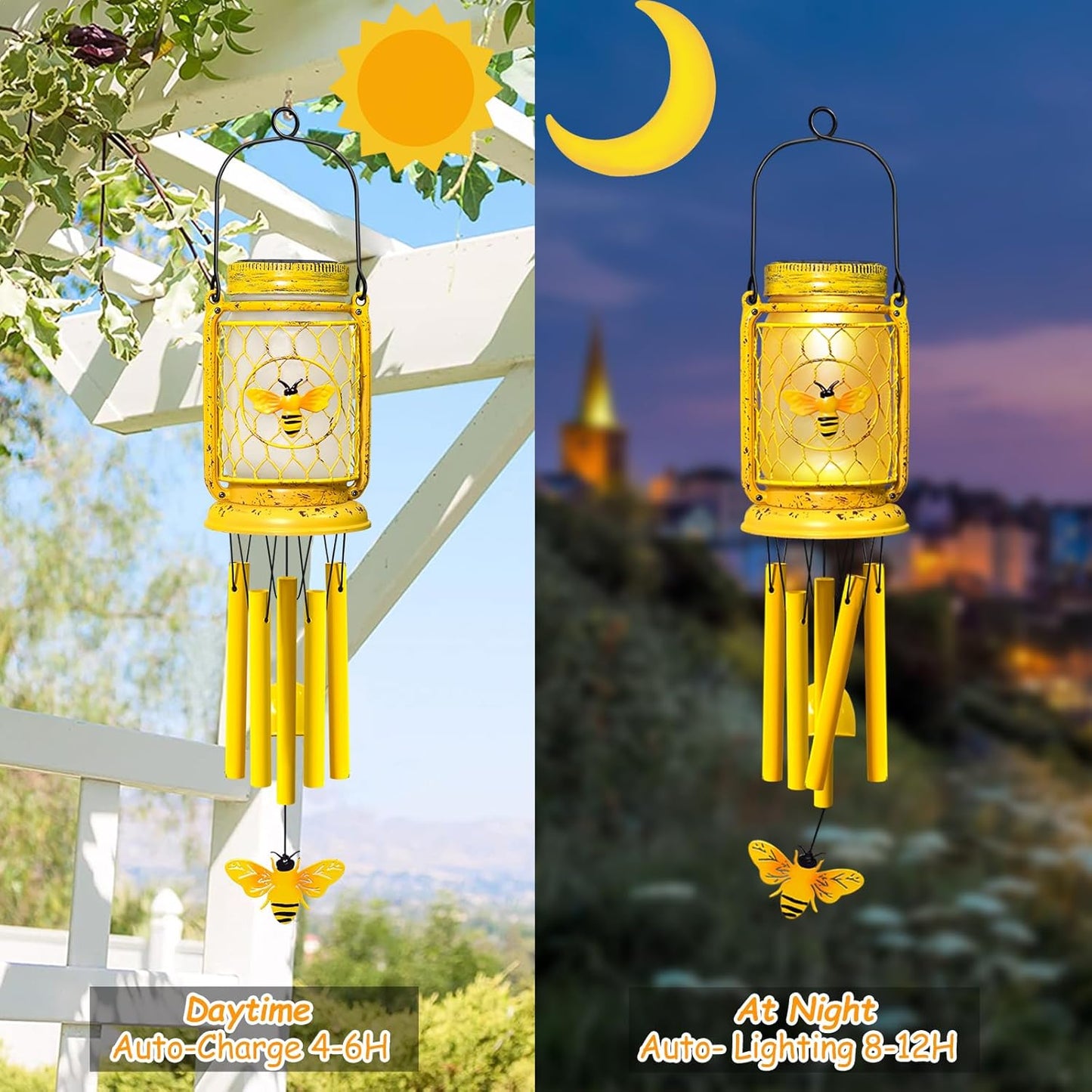 1 Pack Solar Bee Wind Chimes for Outside, Mother' s Day Gifts for Mom Women Grandma, Solar Mason Jar Wind Chime Light Unique Hanging Wind Chimes Outdoor, IP65 Waterproof for Yard Garden Terrace