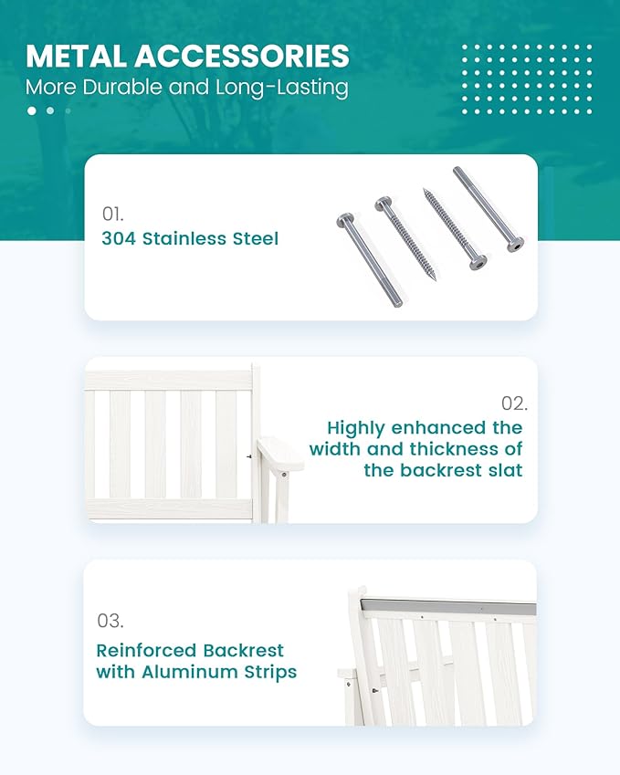 SERWALL Outdoor Bench, HDPE Outdoor Benches Weatherproof, 2-Person Garden Bench with 660 lbs Weight Capacity, Patio Benches for Outdoors, Garden, Porch, Backyard and Park, White, 2 Pack