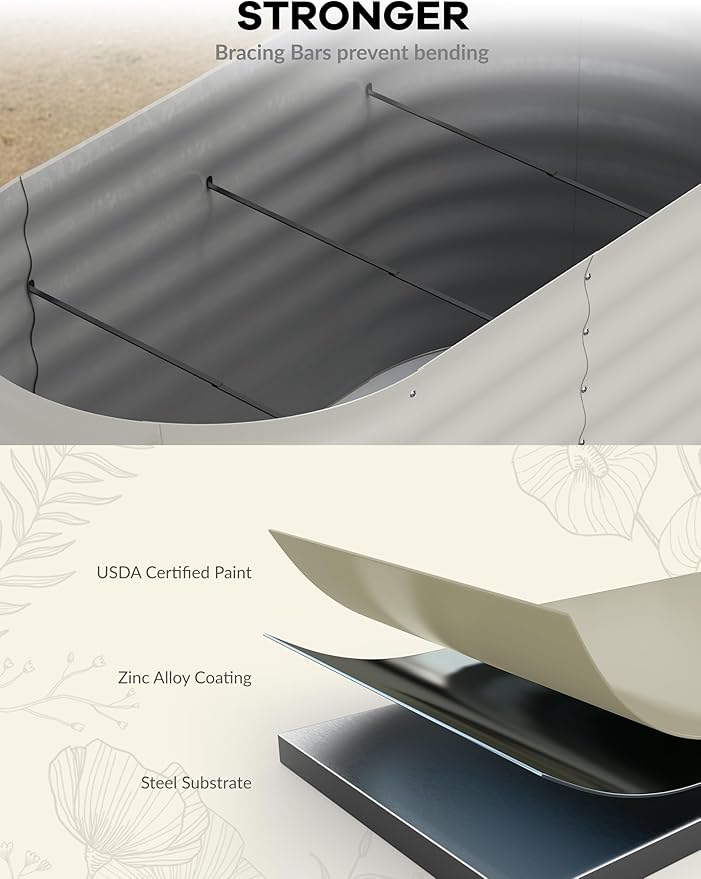 2 Pcs Raised Garden Beds Outdoor 8x2x1.5ft - Galvanized Steel Planter Box for Vegetables, Flowers, Rust-Resistant Garden Box, Easy Assembly Raised Beds, Durable Planters for Outdoor Plants, Beige