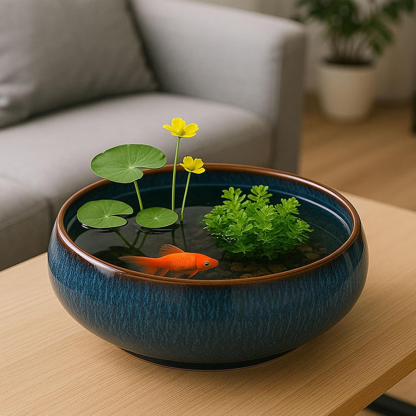 Oncpcare Lotus Bowl Planter – Glazed Ceramic Indoor Plant Bowl Lotus Pot for Lotus Seeds, Bonsai, Succulents | Shallow Hydroponic Decorative Oriental Flower Bowl (Green)