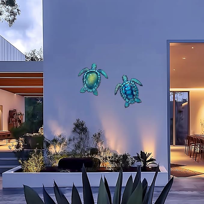 LIFFY Metal Turtle Wall Art Decor Ocean Wall Hanging Coastal Wall Sculptures Beach Theme Wall Decoration for Indoor Outdoor Bathroom Beach Garden Pool (10", 2 pcs)