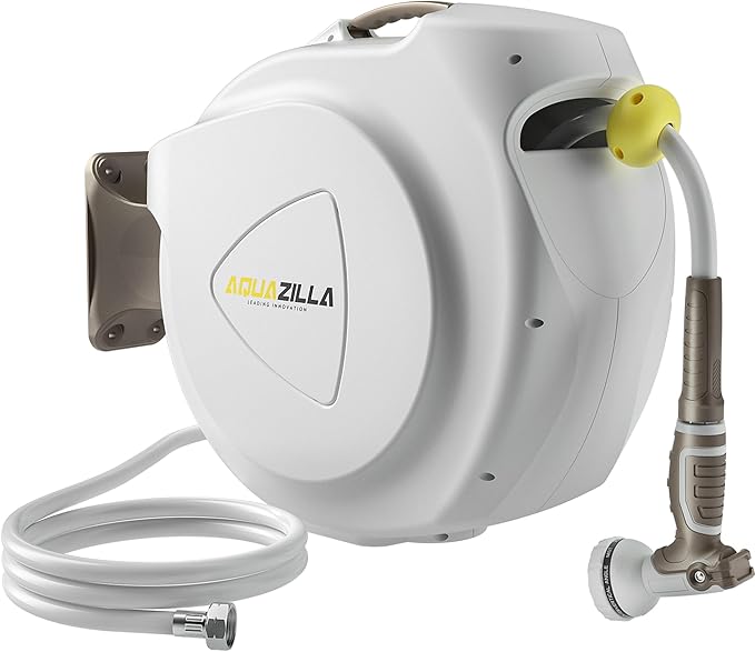 Retractable Garden Hose Reel, 1/2 in 75+6ft, Heavy Duty Wall Mounted Water Hose Reel, Spring power Automatic Rewind, Any Length Lock, 180° Swivel Bracket, 10 Pattern Spray Nozzle