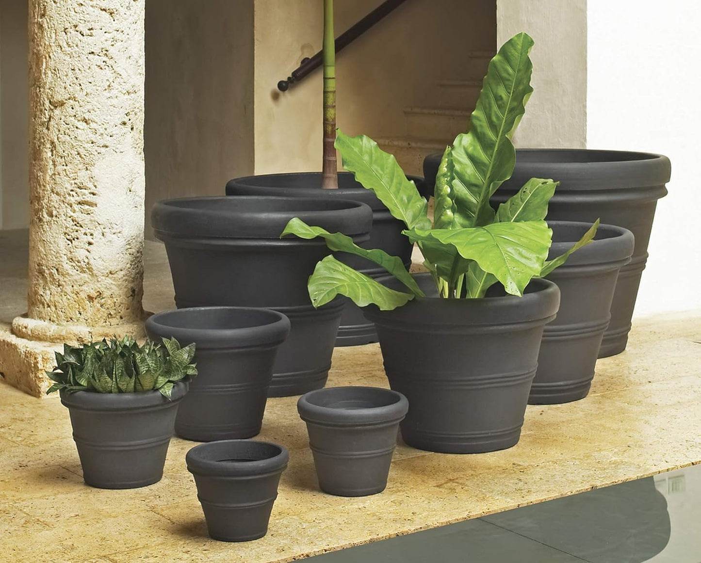 Crescent Garden Brunello Classic Rolled Rim Planter Pot, Indoor/Outdoor Weather-Safe Round Plant Pot, Small Plastic Houseplant Pot for Herbs, Succulents, Faux Plants - 12'' W (Parchment)