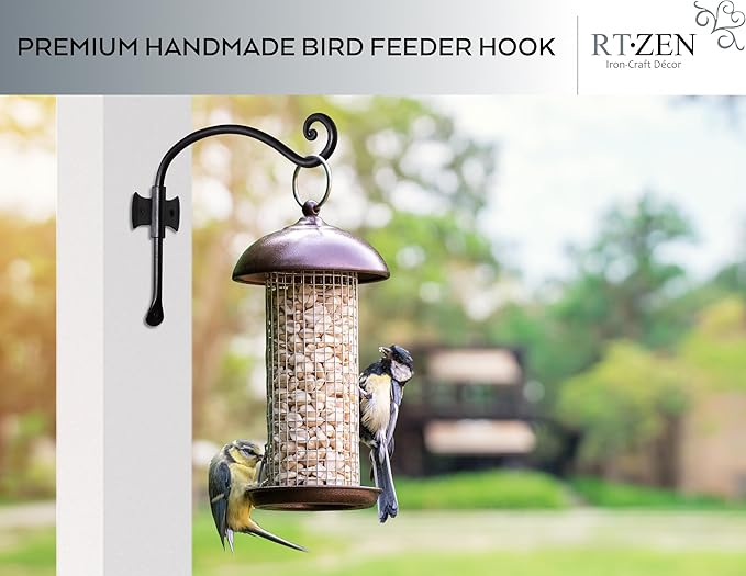 RTZEN Plant Hangers Outdoor or Indoor - Wrought Iron Metal Hanger Indoor Hook - Heavy Duty Wall Bracket Hooks for Hanging Plants Baskets Lanterns Wind Chimes - 2 Pack (Black Axe-Shape Hooks)