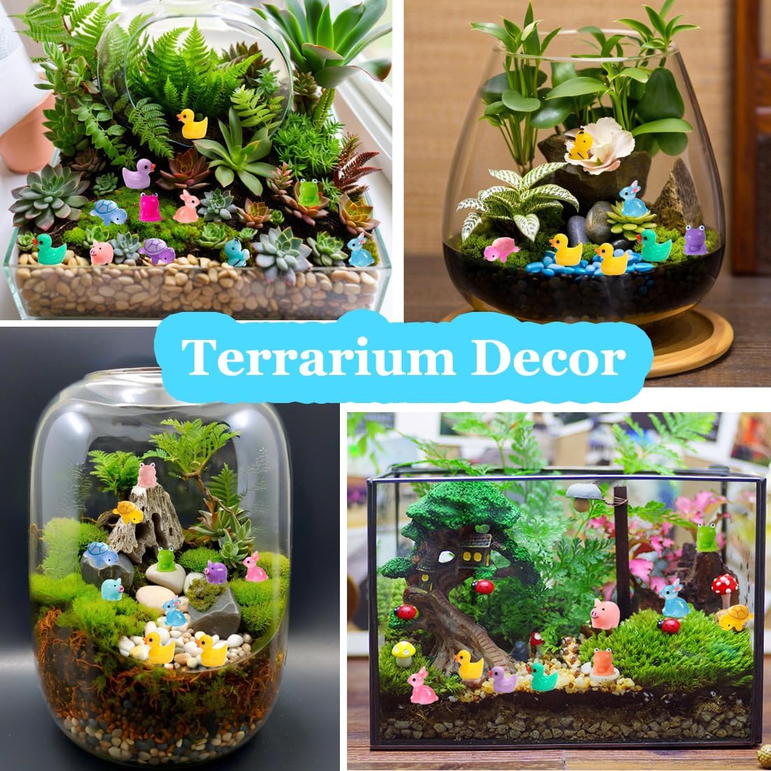 Mini Resin Animals Variety Pack 50 Mini Ducks Bunnies Frogs Turtles Chickens Tiny Little Animals Figures Small Plastic Animal Figurines Fairy Garden Accessories Outdoor Statues Pink