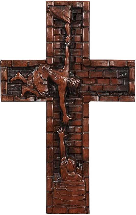 Crucifix Wall Cross for Home Decor, Handmade Religious Wood Cross for Hanging Wall Or Table, Catholic Christian Gifts for Church Home Room Christmas Décor with Blessed, Symbol of Redemption, 15 in