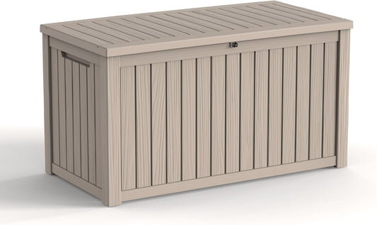200 Gallon Waterproof Outdoor Storage Box, UV Resistant Resin Deck Box with Hydraulic Rod for Reinforced Stability, Perfect for Patio, Garden, and Pool, Grey