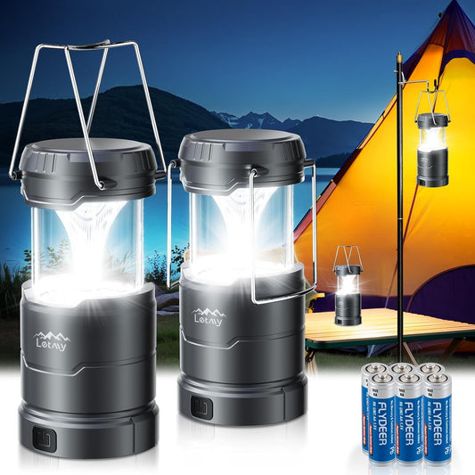 LETMY LED Camping Lantern for Power Outages, 3 Color Modes & Dimmable Battery Powered Lantern, IPX4 Waterproof & Collapsible, Lanterns Flashlight Survival Kits for Emergency Hurricane Hiking, 2 Pack