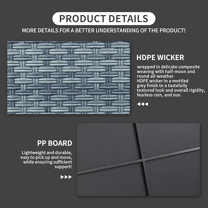 Outdoor Storage Table Wicker Patio Coffee Table All-Weather Rattan Side Table with Waterproof Cover, Grey