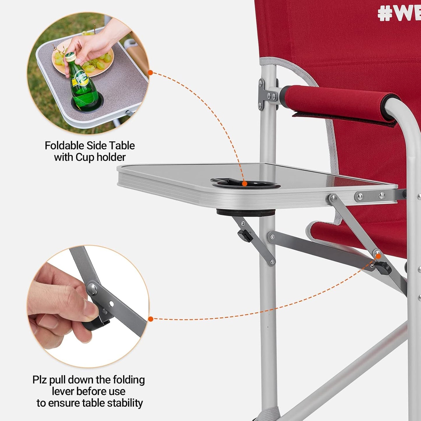 #WEJOY Camping Directors Chairs Heavy Duty Oversized Portable Folding Camping Chair with Side Table, Pocket for Beach Fishing Trip Picnic Lawn Concert