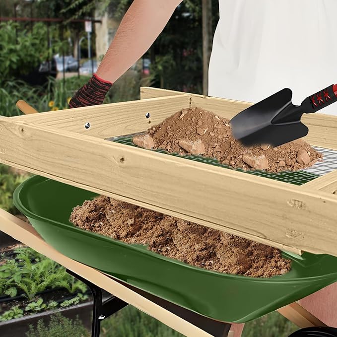 Large Soil Sifter, Dirt Sifter for Gardening, for Use in a Wheelbarrow, Compost Sifter, Garden Sieve for sifting Little Rocks/Top Soil/Leaves/Loam Soil/Sand/Gravel (17.8”×34.5” with Mesh Screen 1/2")