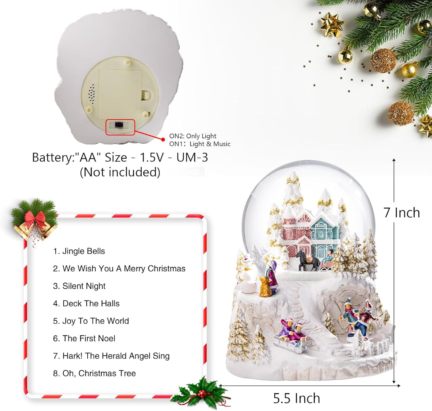 MUMTOP Christmas Snow Globes, Musical Snow Globes, White Christmas Lanterns Snow Globe Snowglobes with House,Dancing Kids,Children Skiing on Sledges and Snowman for Christmas Birthday Gift