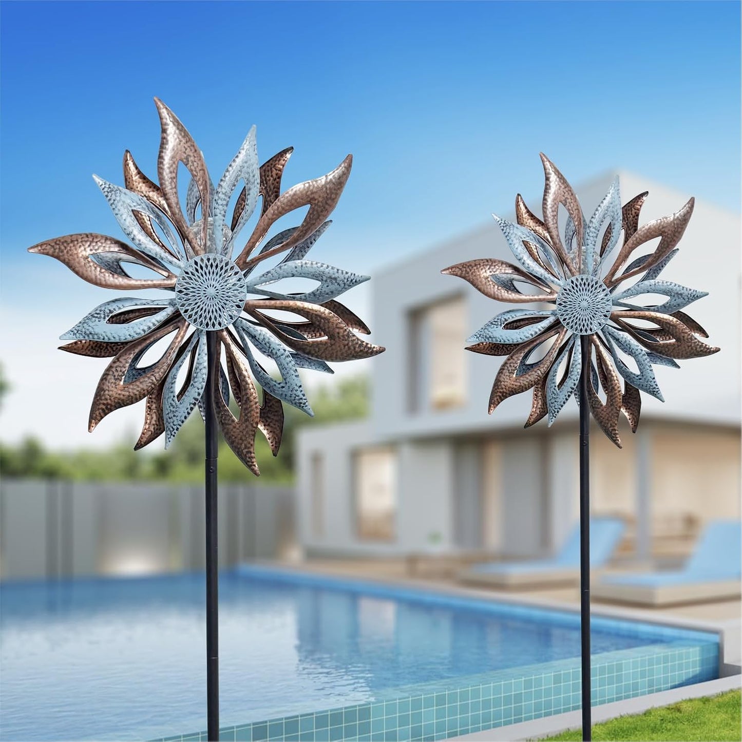Outdoor Wind Spinner with Garden Stake 62.99" Metal Two-Way Wind Sculptures Solar Color Changing Lights Large Windmills for Garden,Patio,Yard,Lawn Decor Gifts Blade