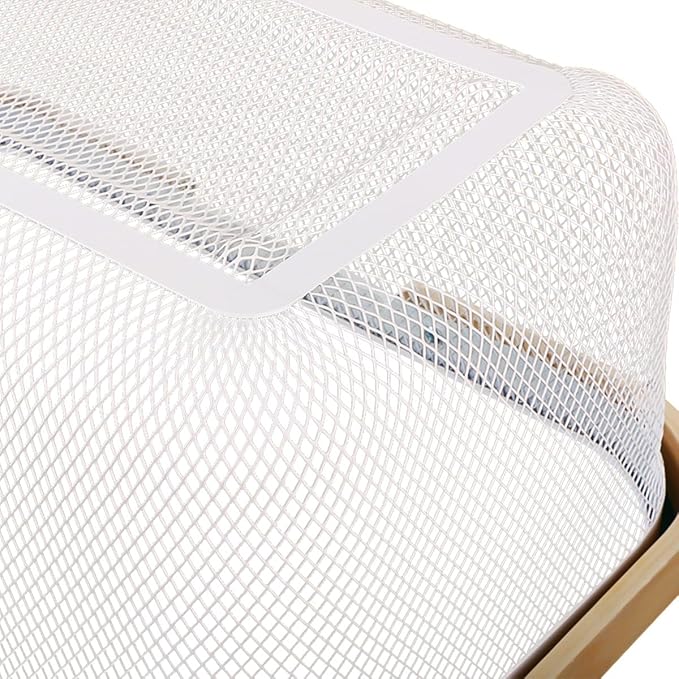 Portable Mesh Harvest Basket - Natural Bamboo Handle Foldable Organizer for Kitchen, Garden & Picnic | Ventilated Storage Bin with Rust-Proof Wire, Space-Saving Farmhouse Decor (White)