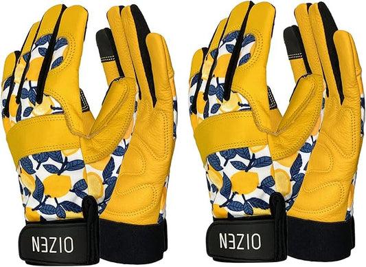 2 Pair Cowhide Leather Thorn Proof & Puncture Resistant Gardening Gloves for Women and Men, Touchscreen Compatible Working Gloves for Weeding, Digging, Planting, Gardening Gifts for Women (Medium)