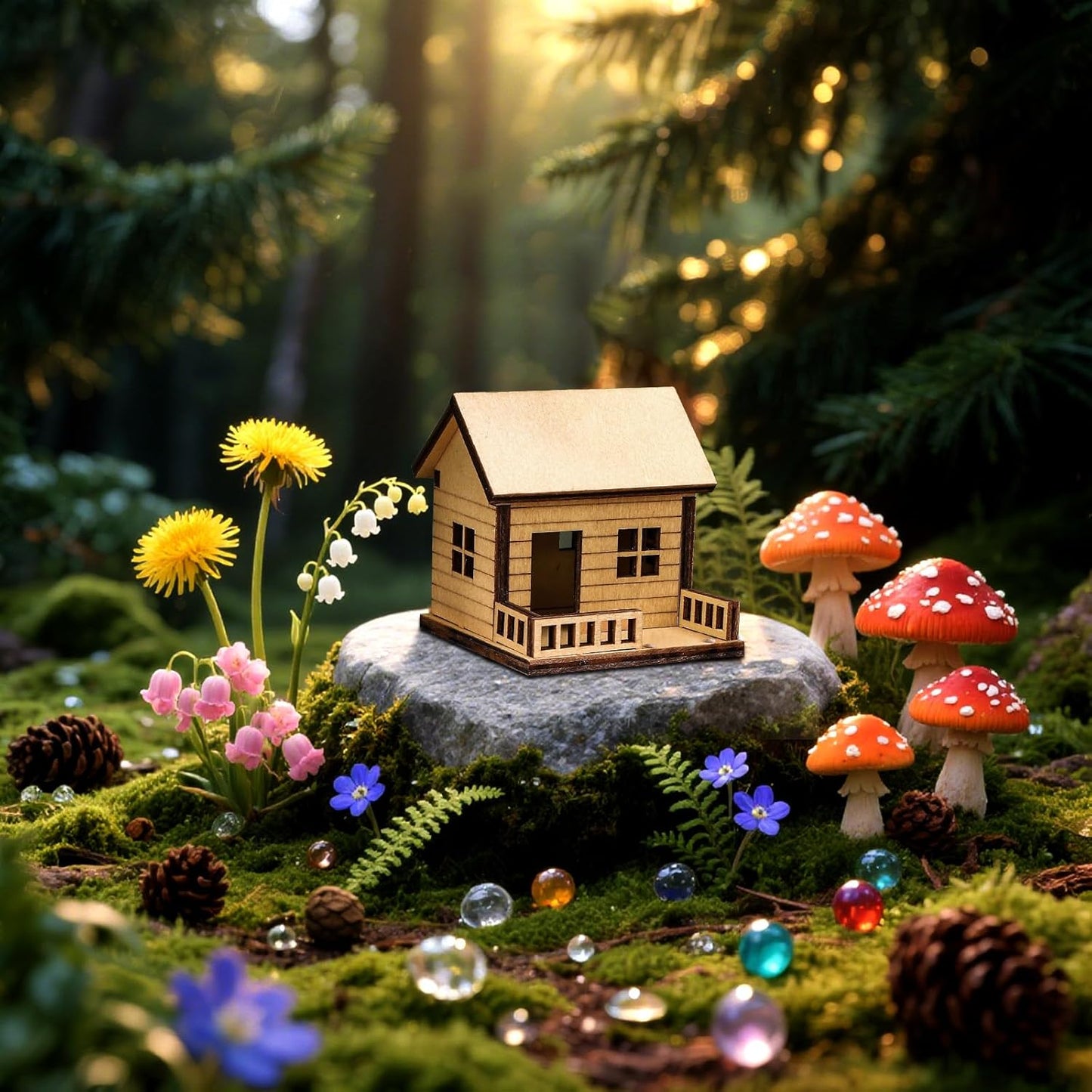 Mini Wooden Treehouse with Ladder – Plant Mini Treehouse, Miniature Flower Pot Tree House, Fairy Garden House, Rustic Log Cabin Desktop Ornament