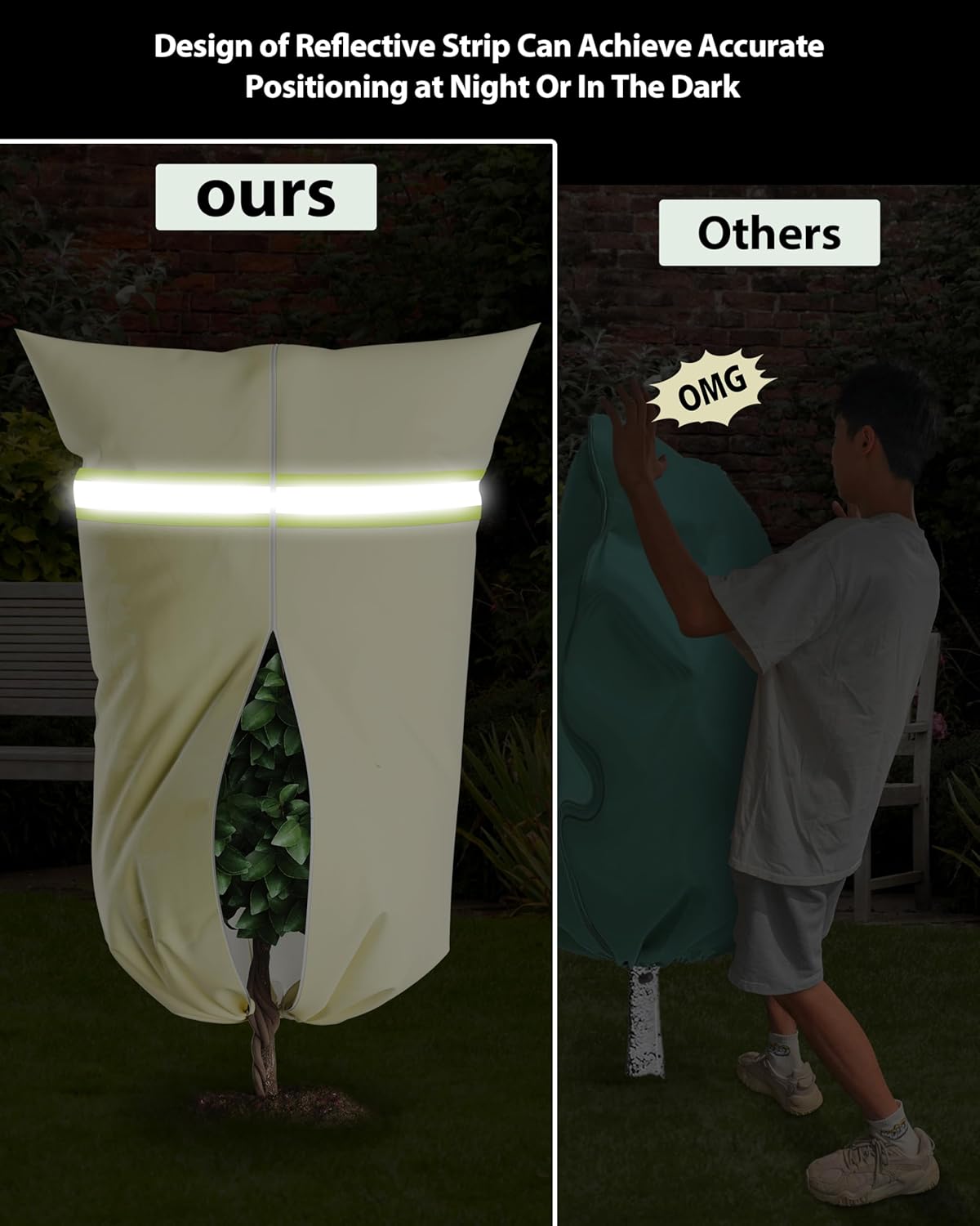 Upgrade Plant Cover Freeze Protection, 2 Packs 39"x47" 3 oz/yd² Thicken with Reflective Strip Frost Cloth Blankets for Trees Drawstring Bag Reusable with Zipper for Potted Cold Weather Garden