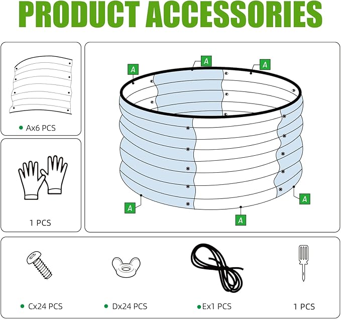 SnugNiture 2x2x1ft Round Galvanized Raised Garden Bed Kit Outdoor, Metal Planter Box for Planting Plants Vegetables, Green
