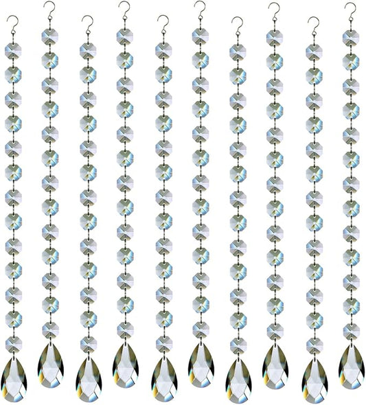 1ft 10pcs Teardrop Crystals Garland, Hanging Chandelier Crystals Prism Beads Chain for Wedding Home Decoration Clear GOLDENHAITAI