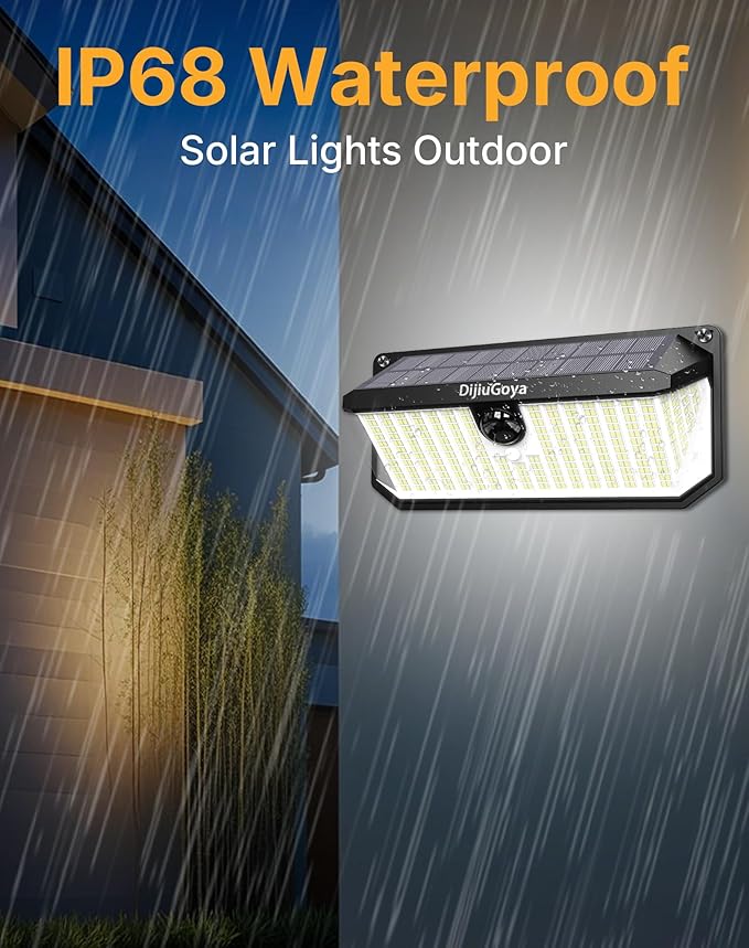 466LED 4000Lm Solar Lights Outdoor Waterproof for Security, 270° Angle & 3 Lighting Modes Motion Sensor Outdoor Lights IP68 Solar Light for Fence Garden Backyard Flood Dusk Garage 2pack