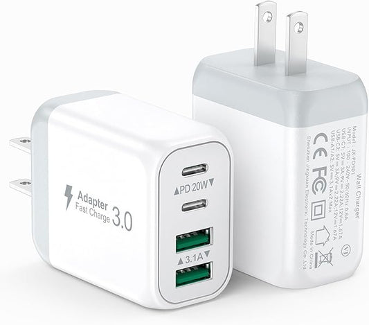 [2-Pack] 40W USB C Wall Plug, 4 Port Fast Charging Block PD 3.0 Multi Port Type C Adapter Cube for iPhone 16/15/14/13/12/Pro Max Plus/XR/SE,iPad/Pro/Mini/Air,AirPods4,watch10,Galaxy