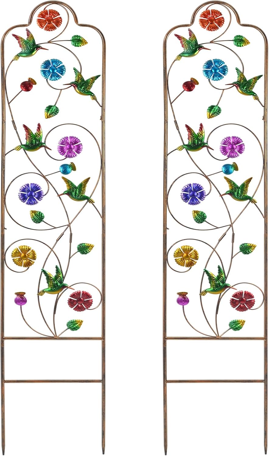2-Pack Metal-Garden-Trellis Plant-Support-Trellises Outdoor-Decoration Arched-Fence-Trellis - for Climbing Plants Patio Lawn Yard Backyard Wall Brackets 60'' H x 12'' W Hummingbird