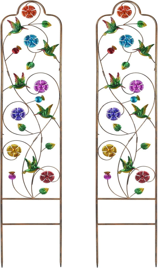 2-Pack Metal-Garden-Trellis Plant-Support-Trellises Outdoor-Decoration Arched-Fence-Trellis - for Climbing Plants Patio Lawn Yard Backyard Wall Brackets 60'' H x 12'' W Hummingbird