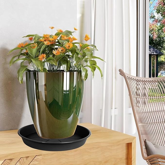 2 Pack of Plant Saucer 14 inch, Black Plastic Flower Plant Pot Saucer, Heavy Duty Plant Drip Trays Saucers for Indoor, Plant Water Tray for Planters