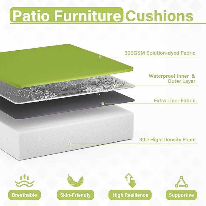 Patio Chair Cushions 18.5 X 16 X 4 Inch Waterproof Outdoor Seat Cushions for Patio Furniture, Outdoor Sofa Couch Pads with Ties & Handle, Set of 2, Grass Green