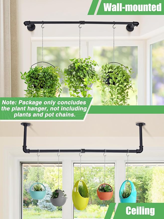 Plant Hanger Indoor, 34.2in Strong Load-Bearing Hanging Plant Holder, Window Plant Rod Black Metal Bar for Wall Ceiling Decor Shelves, 1 Pcs (Pot Chain & Plant Not Included)