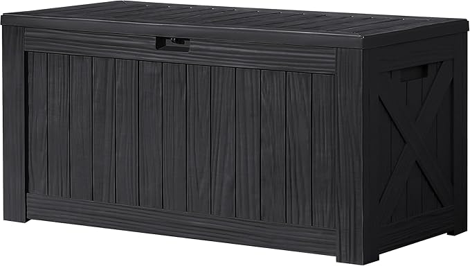 Devoko 120 Gallon Deck Box Resin Outdoor Storage Box Waterproof for Patio, Large Outdoor Storage Bench Lockable for Outside (Black)