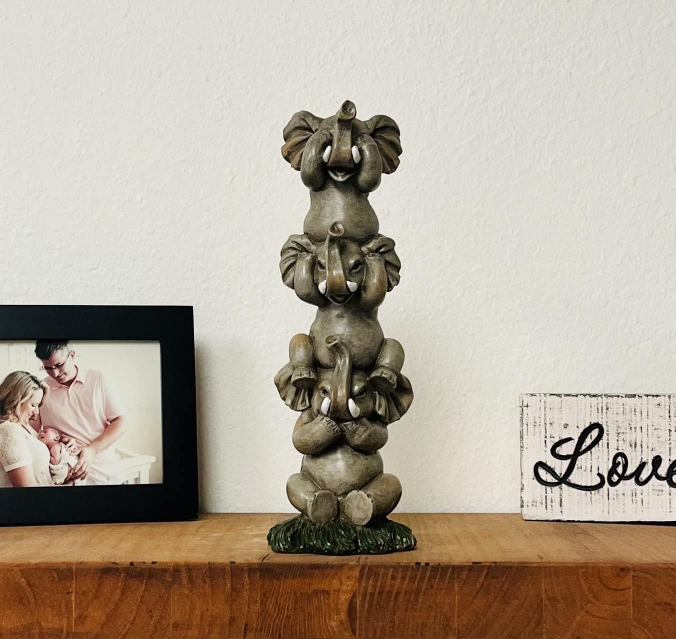 Nature's Mark See Hear Speak No Evil Elephants Totem Statue 9" Tall Jungle Safari Wildlife Acrobatic Elephants Figurine Decor Sculpture Pole Resin Home Decorative Accent (Gray)