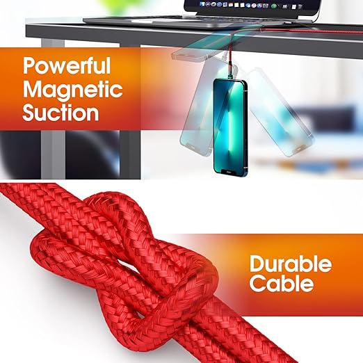 Magnetic Charging Cable, 540° Rotating Magnetic Phone Charger [6-Pack, 3ft/3ft/3ft/6ft/6ft/10ft] 3 in 1 Magnetic Charger Cable Nylon Braided Magnetic USB Cable for iProduct/Micro USB/Type C Device-Red