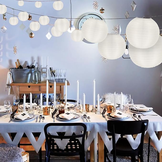 20 Pack White Outdoor Silk Lanterns Decorative, 10inch Waterprooof Outside Indoor Chinese Hanging Round Lanterns for Weddings, Birthdays, Parties Decoration (White)