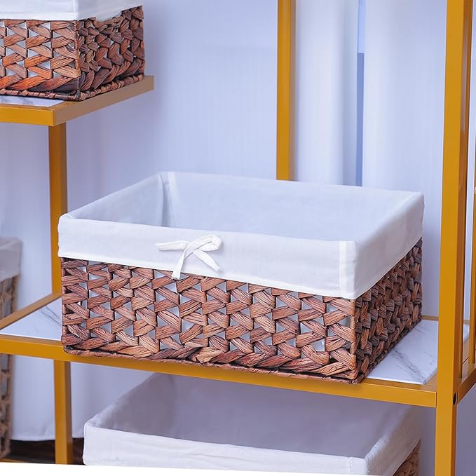 Rectangular Woven Seagrass Storage Bins with Handle,Kingwillow. (water hyacinth, Medium)