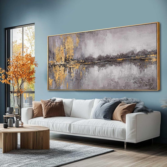 XIANSHOU Gold Abstract Wall Art Grey Pictures Modern Artwork Inspirational Wall Decor for Office 29"x 58" Gallery Wall Prints Living Room Poster Large Size