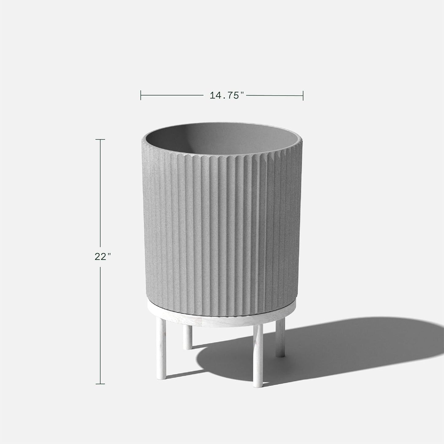 Veradek Demi Series Round Planter w/Stand for Porch/Patio | Durable Plastic-Stone Composite & Wooden Stand | Modern Décor for Tall Plants, Flowers