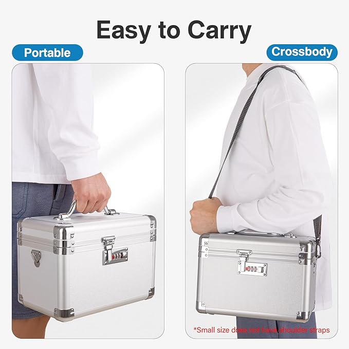 Combination Lock Box - 13.4x8.2x7.6 Inch Large - Security Lock Boxes for Medicine, Locking Storage Box for Personal Items Passports and Documents, Lockable Lockbox for Office Business, Silver