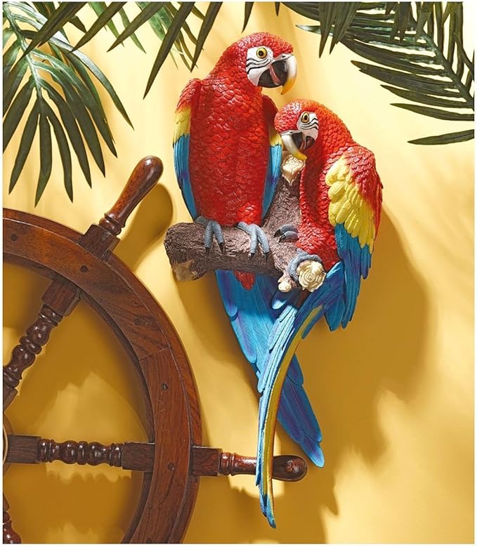 Design Toscano Tropical Scarlet Macaws Wall Sculpture, 22 Inch, Full Color