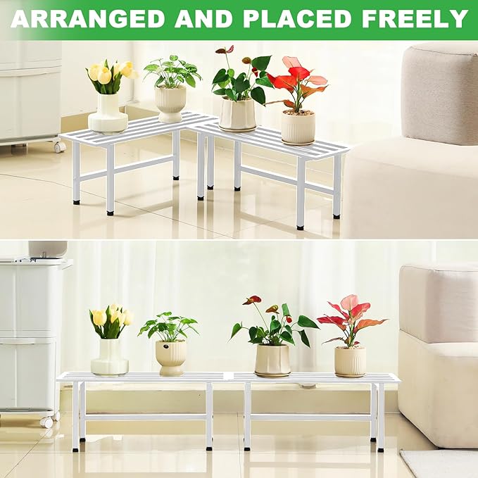 2 Pack Metal Plant Stand Outdoor Plant Shelf Indoor,1 Tier Heavy Duty Plant Stands for Multiple Plants,26" L x 10.12" H x 8.75" W,White