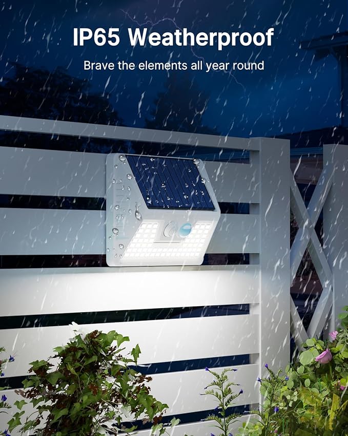 4 Pack Solar Fence Lights Waterproof, Motion Sensor Deck Lights Outdoor, Cold White LED Outside Lights Wireless for Wall Yard Steps Stairs Garden - White