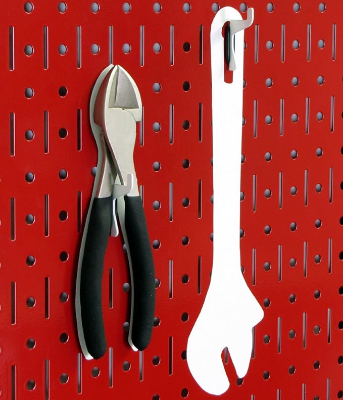 Wall Control 4 ft Metal Pegboard Standard Tool Storage Kit with Red Toolboard and White Accessories